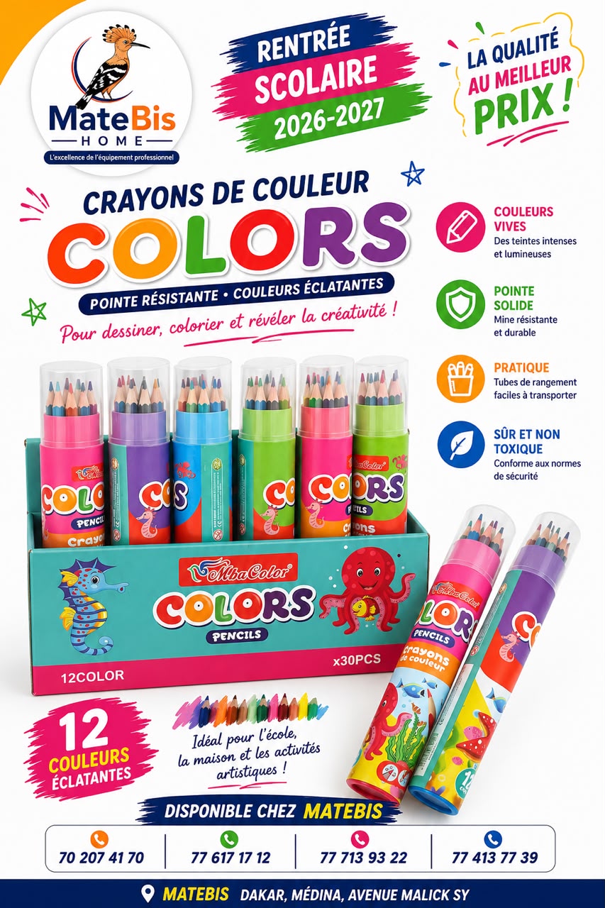 PAQUET CRAYON DE COULEUR DE 12 PCS